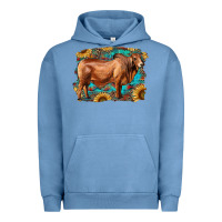 Pigment Pebble Blue brahman bull with aztec sunflower and leopard background Urban Hoodie - RanaPortraitStore