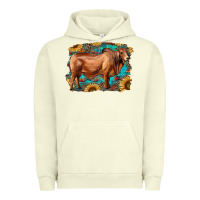 Pigment Pistachio brahman bull with aztec sunflower and leopard background Urban Hoodie - RanaPortraitStore
