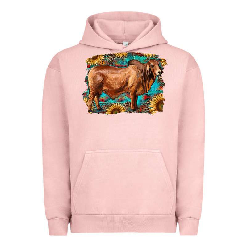 Brahman Bull With Aztec Sunflower And Leopard Background Urban Hoodie by RanaPortraitStore | Teevron