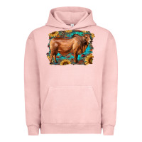 Pigment Salmon brahman bull with aztec sunflower and leopard background Urban Hoodie - RanaPortraitStore