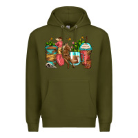 Army Green cowgirl coffee cups Premium Hoodie - Zillion Design Studio