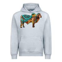 Heather Grey brahman bull gemstone turquoise and sunflower Urban Hoodie - RanaPortraitStore