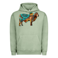 Pigment Oil Green brahman bull gemstone turquoise and sunflower Urban Hoodie - RanaPortraitStore