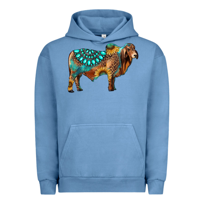 Brahman Bull Gemstone Turquoise And Sunflower Urban Hoodie by RanaPortraitStore | Teevron