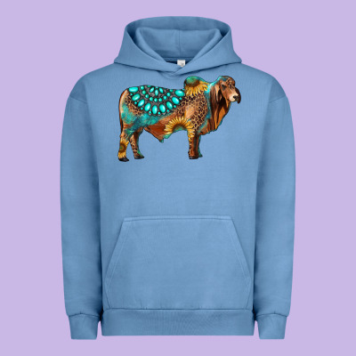 Brahman Bull Gemstone Turquoise And Sunflower Urban Hoodie Designed By Ranaportraitstore