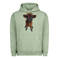 Pigment Oil Green highland cow calf Urban Hoodie - RanaPortraitStore