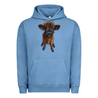Pigment Pebble Blue highland cow calf Urban Hoodie - RanaPortraitStore