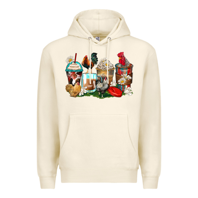 Rooster Coffee Cups Premium Hoodie by Zillion Design Studio | Teevron