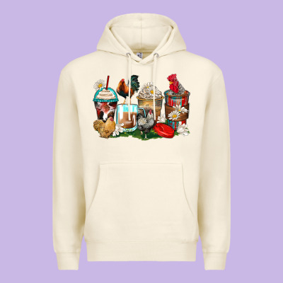 Rooster Coffee Cups Premium Hoodie Designed By Zillion Design Studio