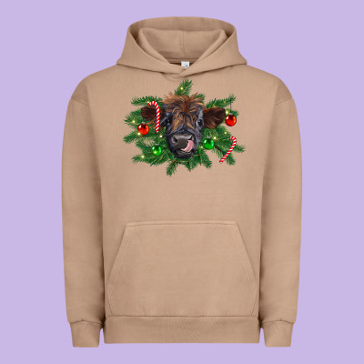 Christmas Highland Calf Urban Hoodie Designed By Ranaportraitstore