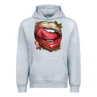 Heather Grey strawberry lips with leopard Urban Hoodie - texasbilliewilder