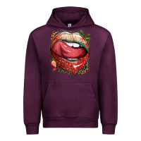 Mauve Wine strawberry lips with leopard Urban Hoodie - texasbilliewilder