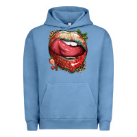 Pigment Pebble Blue strawberry lips with leopard Urban Hoodie - texasbilliewilder