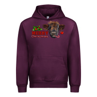 Mauve Wine merry christmas highland calf with candy cane Urban Hoodie - RanaPortraitStore