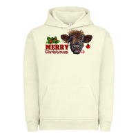 Pigment Pistachio merry christmas highland calf with candy cane Urban Hoodie - RanaPortraitStore