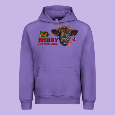Merry Christmas Highland Calf With Candy Cane Urban Hoodie Designed By Ranaportraitstore