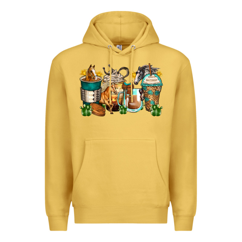 Horses Coffee Cups Premium Hoodie by Zillion Design Studio | Teevron