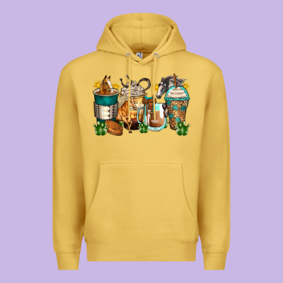 Horses Coffee Cups Premium Hoodie Designed By Zillion Design Studio