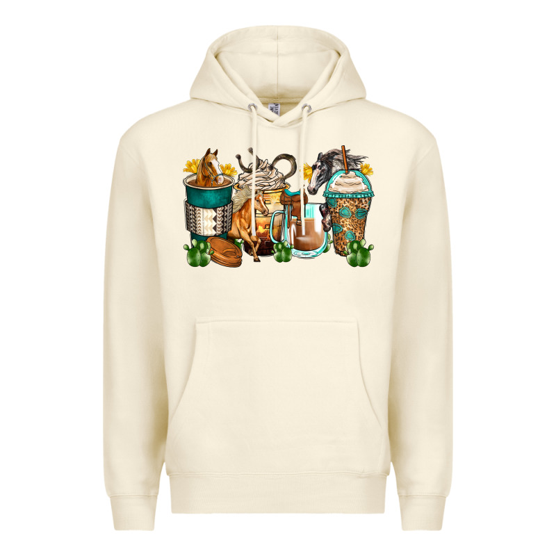 Horses Coffee Cups Premium Hoodie by Zillion Design Studio | Teevron