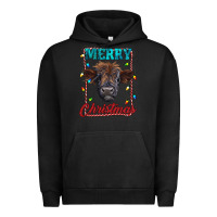 Pigment Black merry christmas highland calf baby cow Urban Hoodie - RanaPortraitStore