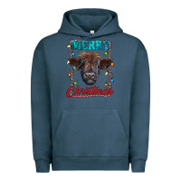 Pigment Midnight Navy merry christmas highland calf baby cow Urban Hoodie - RanaPortraitStore