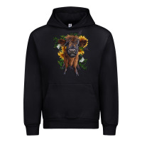 Black highland cow with sunflower Urban Hoodie - RanaPortraitStore