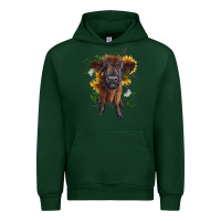 Forest Green highland cow with sunflower Urban Hoodie - RanaPortraitStore