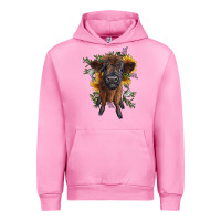 Fuchsia Pink highland cow with sunflower Urban Hoodie - RanaPortraitStore