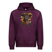Mauve Wine highland cow with sunflower Urban Hoodie - RanaPortraitStore