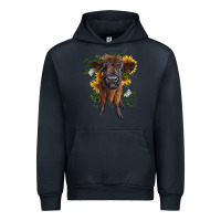 Navy highland cow with sunflower Urban Hoodie - RanaPortraitStore