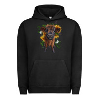 Pigment Black highland cow with sunflower Urban Hoodie - RanaPortraitStore