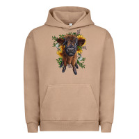 Pigment Burro highland cow with sunflower Urban Hoodie - RanaPortraitStore