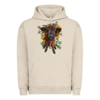 Pigment French Oak highland cow with sunflower Urban Hoodie - RanaPortraitStore
