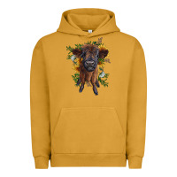 Pigment Peanut Butter highland cow with sunflower Urban Hoodie - RanaPortraitStore