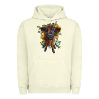Pigment Pistachio highland cow with sunflower Urban Hoodie - RanaPortraitStore