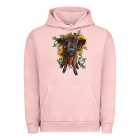 Pigment Salmon highland cow with sunflower Urban Hoodie - RanaPortraitStore