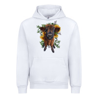 White highland cow with sunflower Urban Hoodie - RanaPortraitStore