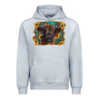 Heather Grey highland cow calf with western background Urban Hoodie - RanaPortraitStore