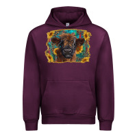 Mauve Wine highland cow calf with western background Urban Hoodie - RanaPortraitStore