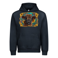 Navy highland cow calf with western background Urban Hoodie - RanaPortraitStore