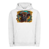 Pigment Lunar Rock highland cow calf with western background Urban Hoodie - RanaPortraitStore