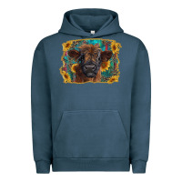 Pigment Midnight Navy highland cow calf with western background Urban Hoodie - RanaPortraitStore