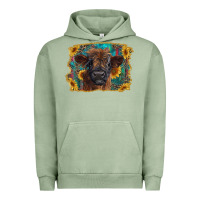 Pigment Oil Green highland cow calf with western background Urban Hoodie - RanaPortraitStore