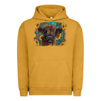 Pigment Peanut Butter highland cow calf with western background Urban Hoodie - RanaPortraitStore