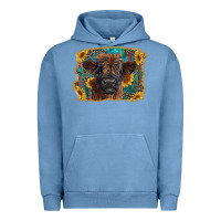 Pigment Pebble Blue highland cow calf with western background Urban Hoodie - RanaPortraitStore