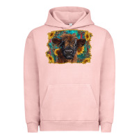 Pigment Salmon highland cow calf with western background Urban Hoodie - RanaPortraitStore