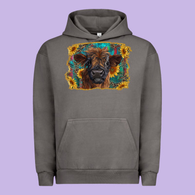 Highland Cow Calf With Western Background Urban Hoodie Designed By Ranaportraitstore