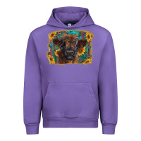 Tulip highland cow calf with western background Urban Hoodie - RanaPortraitStore