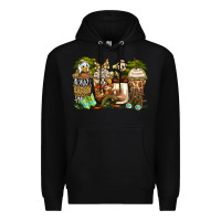 Black safari cartoon characters coffee cups Premium Hoodie - Zillion Design Studio
