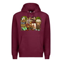 Burgundy safari cartoon characters coffee cups Premium Hoodie - Zillion Design Studio